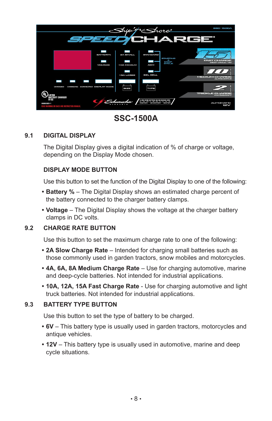 Ssc-1500a | Schumacher SC-1000A User Manual | Page 11 / 44