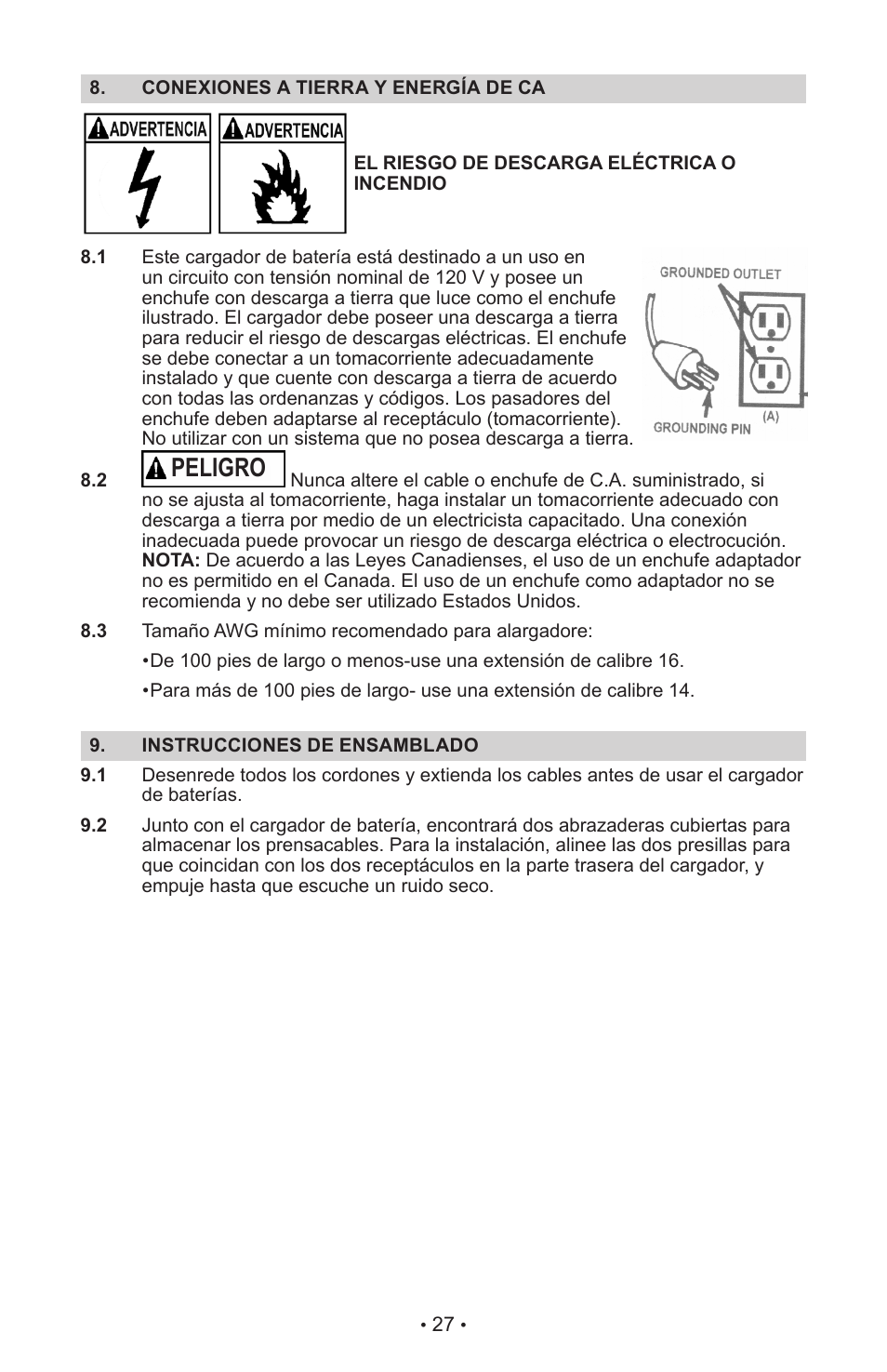 Peligro | Schumacher XC103 User Manual | Page 31 / 48