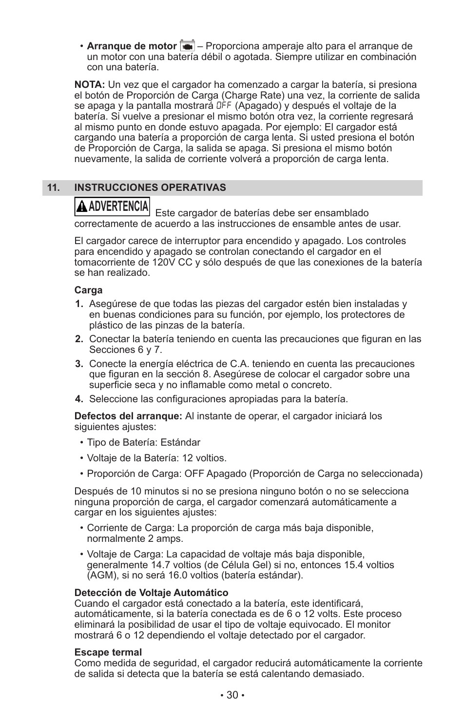 Advertencia | Schumacher XC103 User Manual | Page 34 / 48