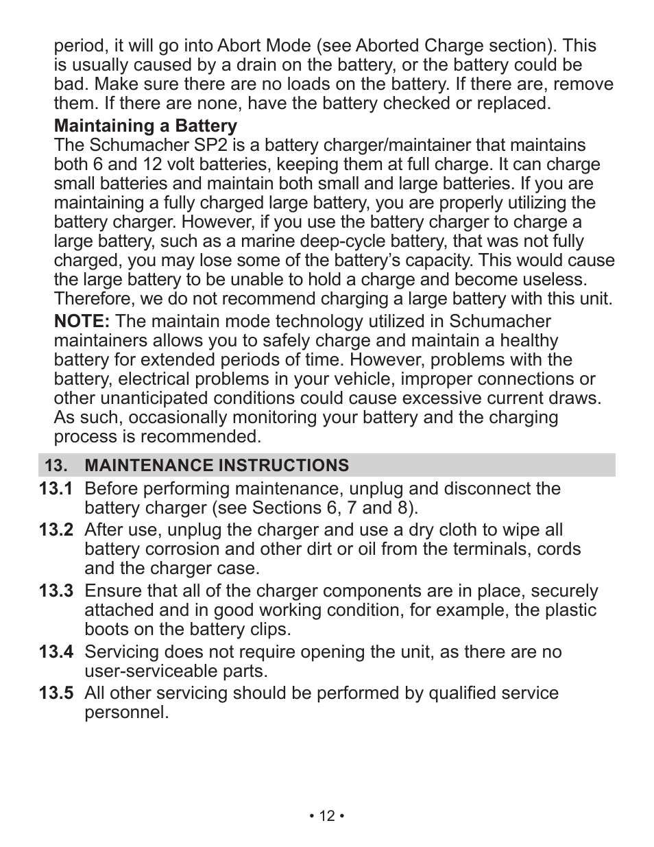 Schumacher Automatic /Maintainer SP2 User Manual | Page 12 / 35