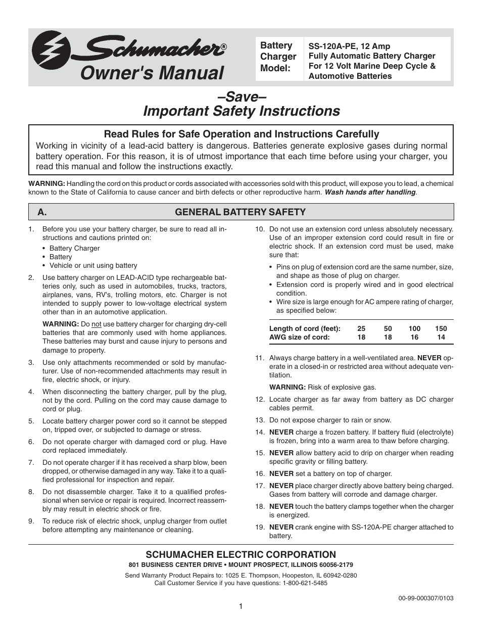 Schumacher SS-120A-PE User Manual | 12 pages