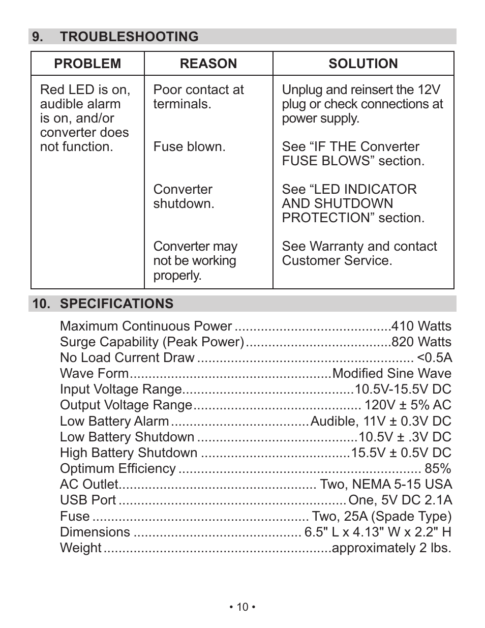 Schumacher Power Converter X141B User Manual | Page 10 / 27
