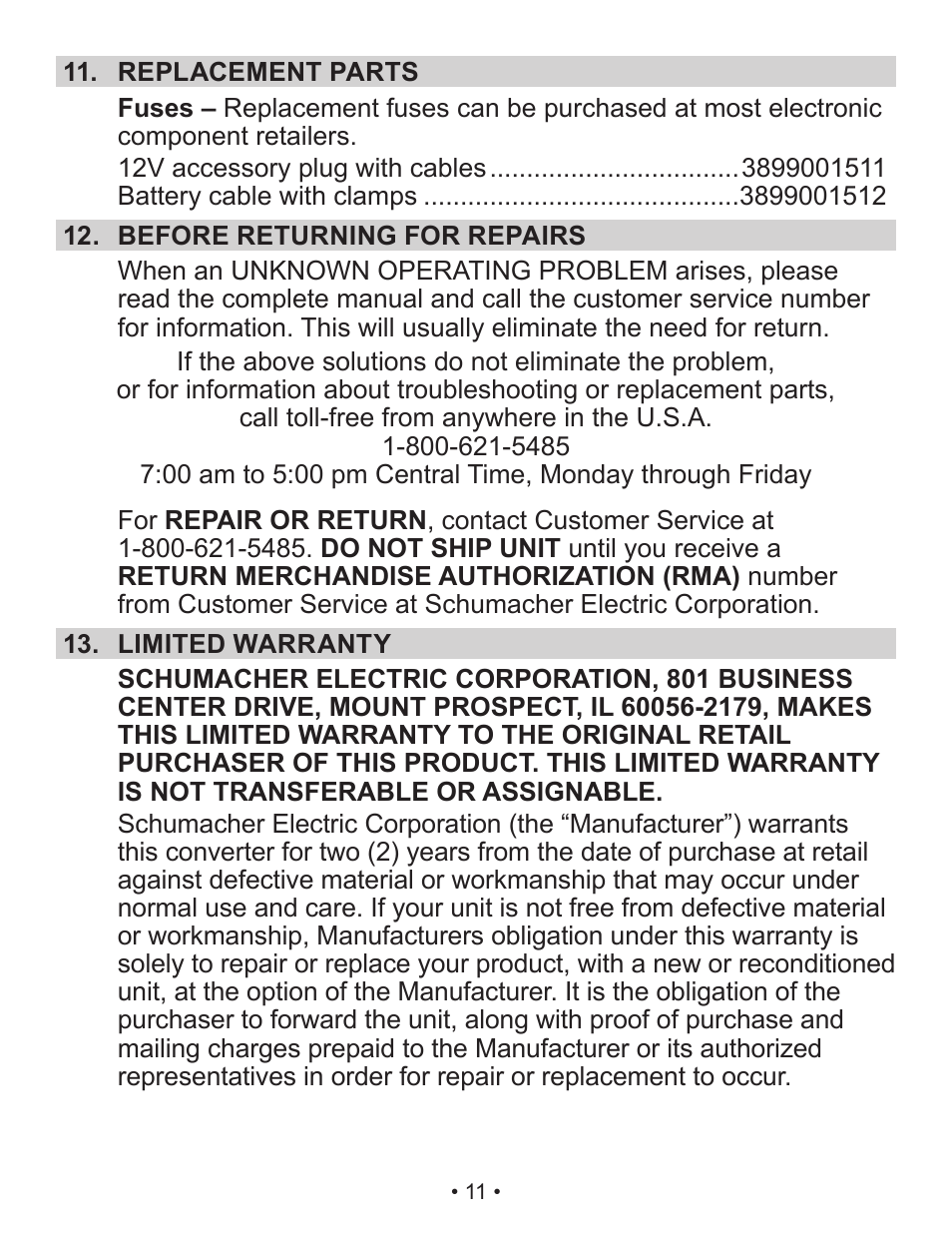 Schumacher Power Converter X141B User Manual | Page 11 / 27