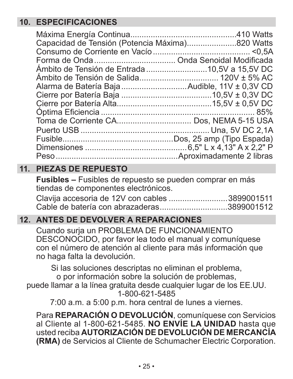 Schumacher Power Converter X141B User Manual | Page 25 / 27