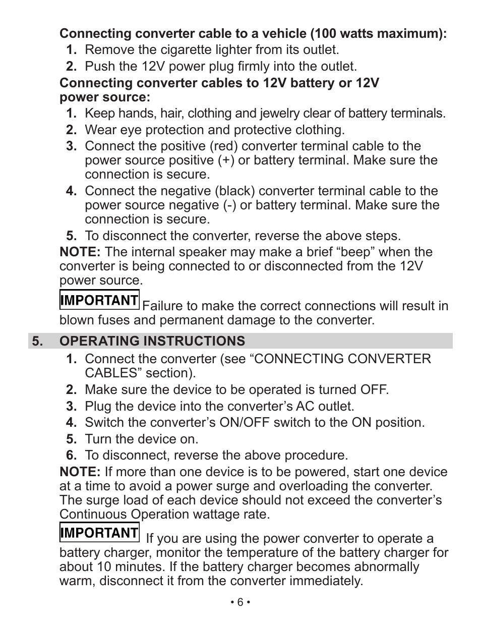 Schumacher Power Converter X141B User Manual | Page 6 / 27