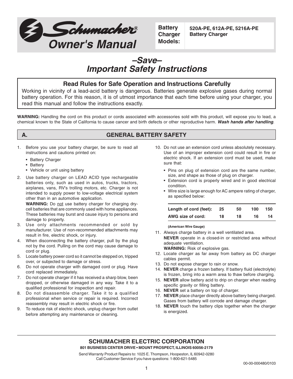Schumacher 520A-PE User Manual | 16 pages