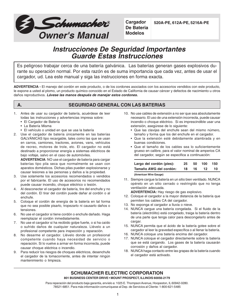 Owner's manual | Schumacher 520A-PE User Manual | Page 9 / 16