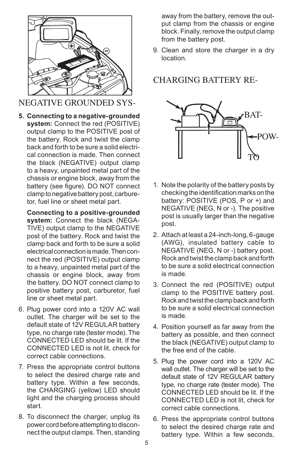 Negative grounded sys, Charging battery re- bat- pow- to | Schumacher ProSeries 00-99-000742 User Manual | Page 6 / 16
