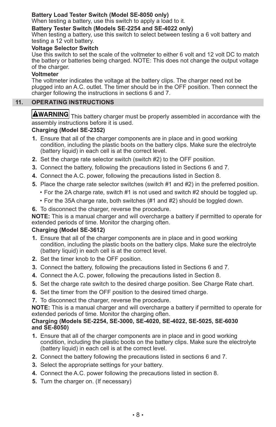 Schumacher Manual Cargador de Batera Manual SE-2254 User Manual | Page 8 / 31