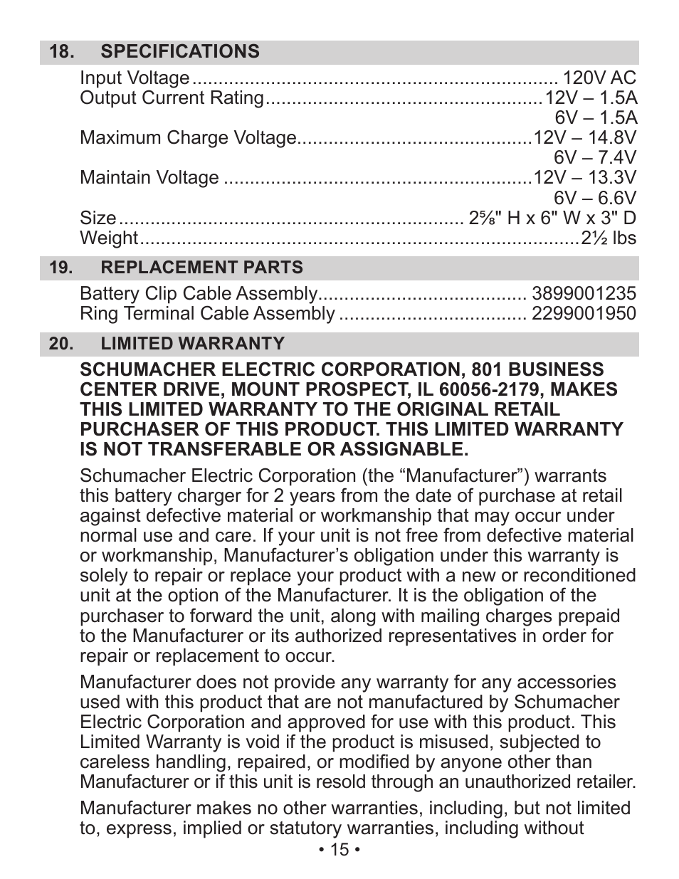 Schumacher Automatic SEM-1562A User Manual | Page 16 / 38