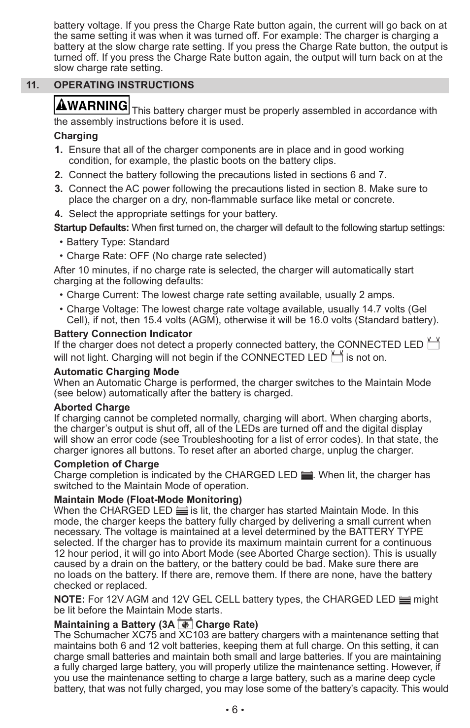 Schumacher AUTOMATIC BATTERY CHARGER XC75 User Manual | Page 7 / 29
