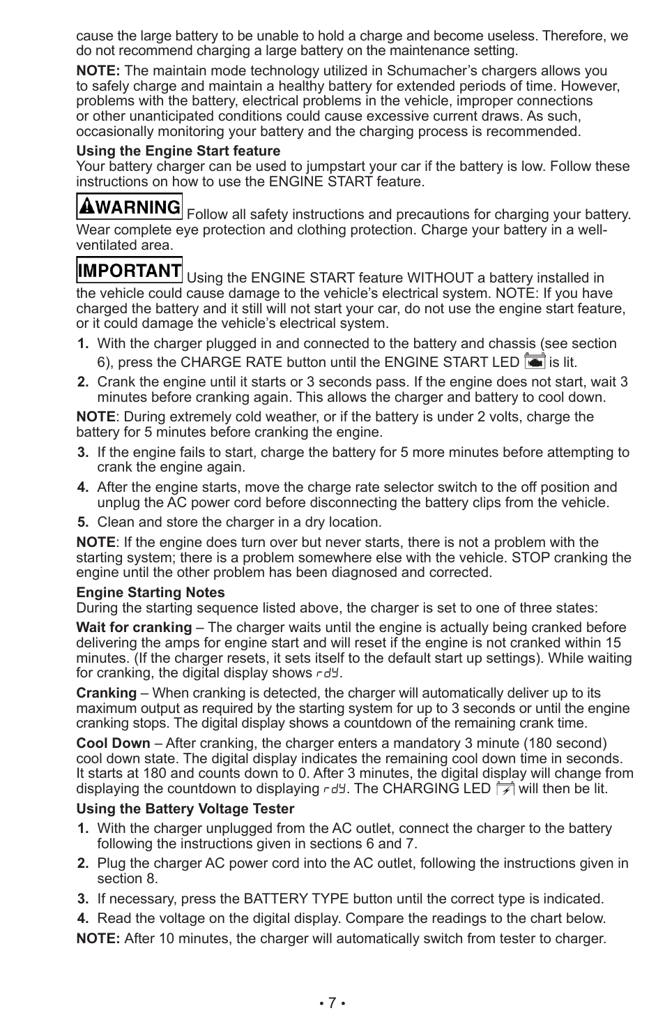 Schumacher AUTOMATIC BATTERY CHARGER XC75 User Manual | Page 8 / 29