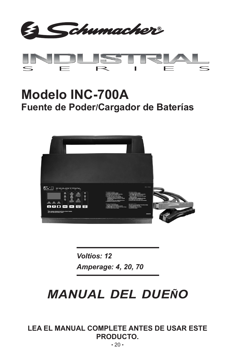 Modelo inc-700a, Manual del due, Fuente de poder | Cargador de baterías | Schumacher 00-99-000906 User Manual | Page 23 / 44