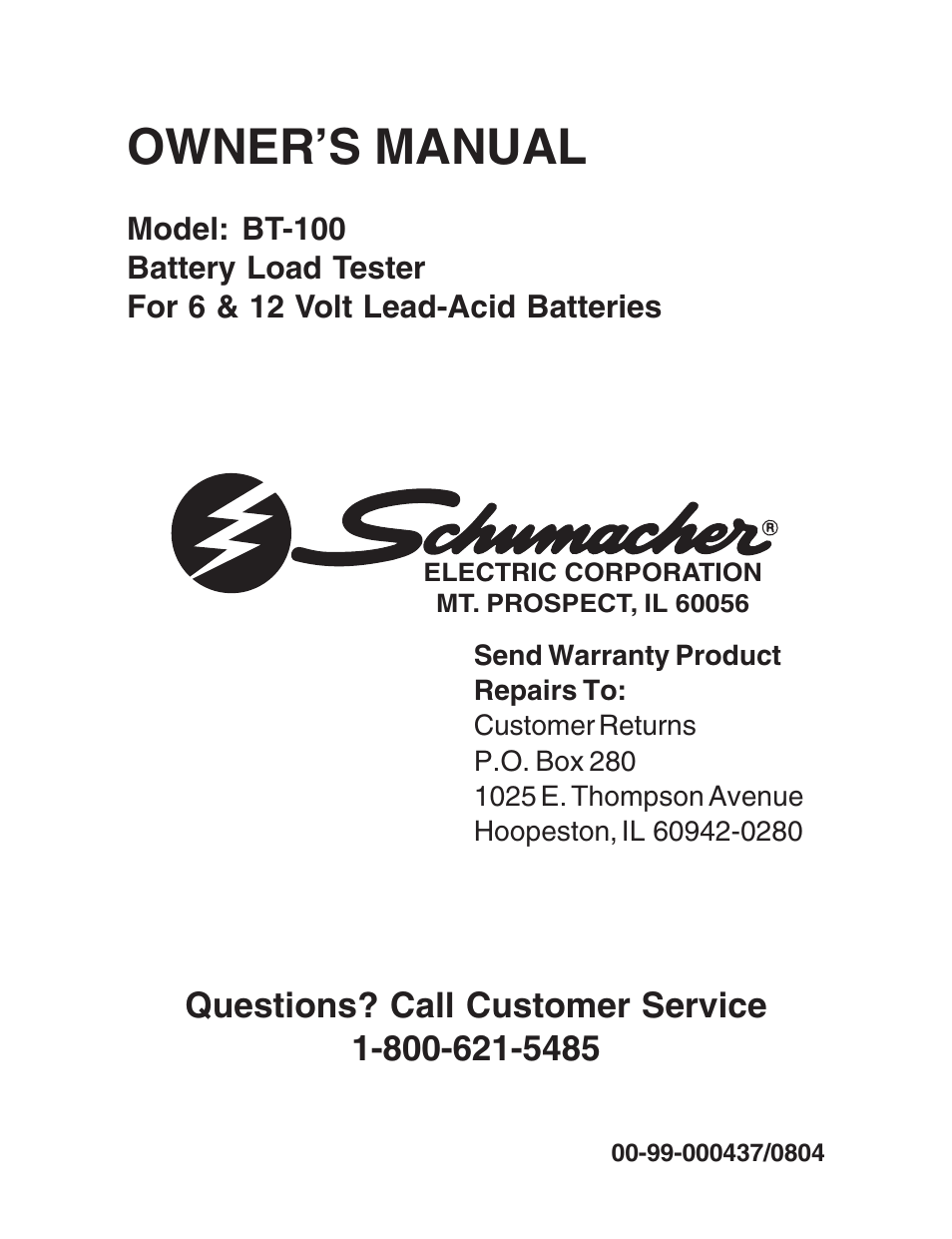 Schumacher BT-100 User Manual | 8 pages