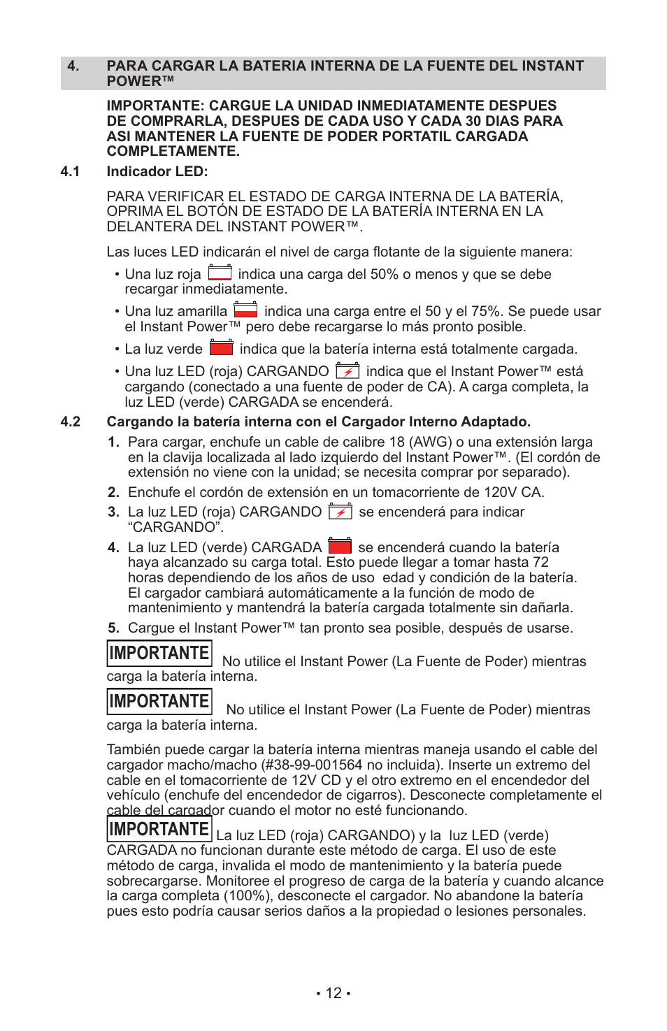 Importante | Schumacher IP-125C User Manual | Page 15 / 20