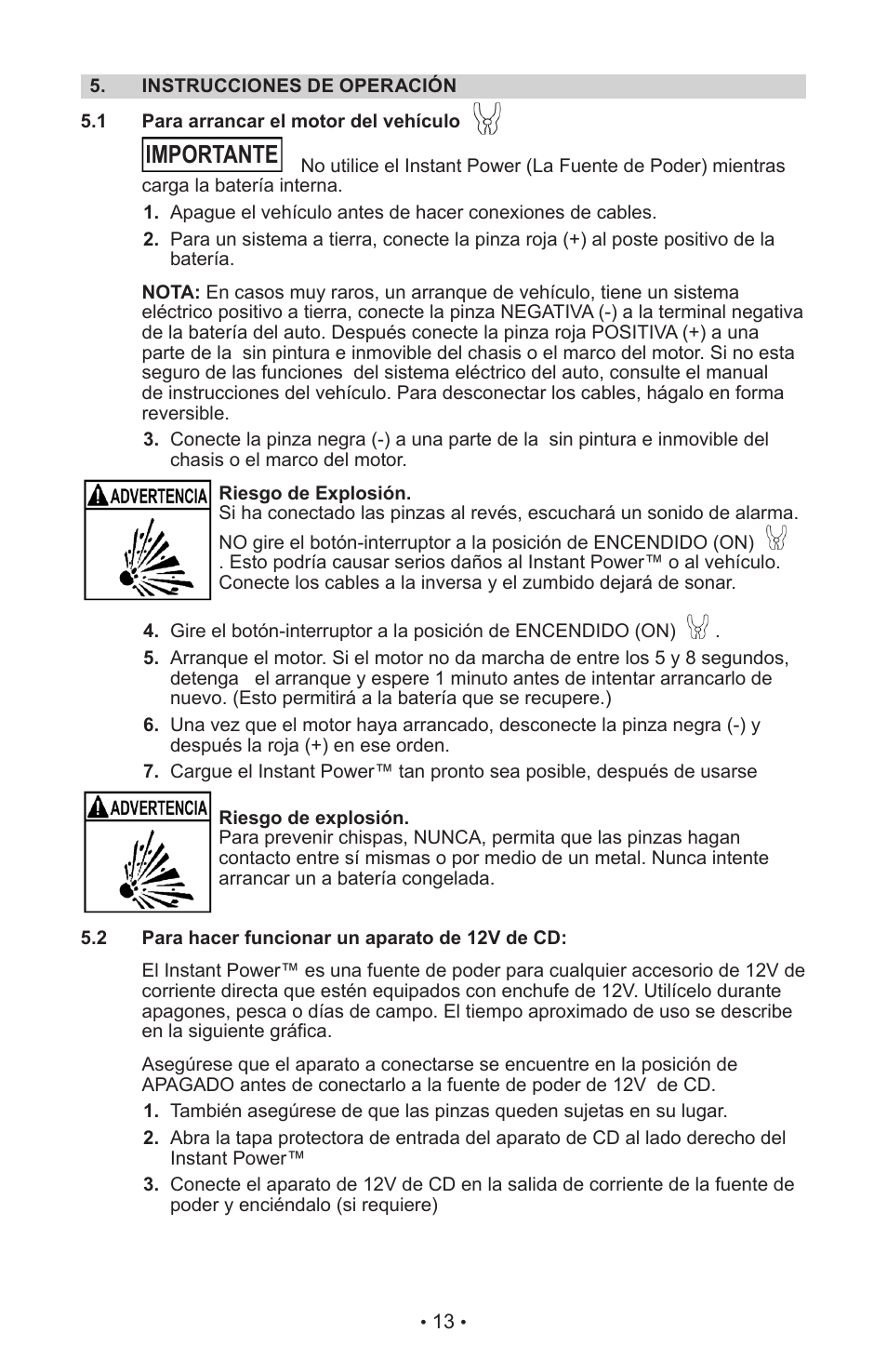 Importante | Schumacher IP-125C User Manual | Page 16 / 20