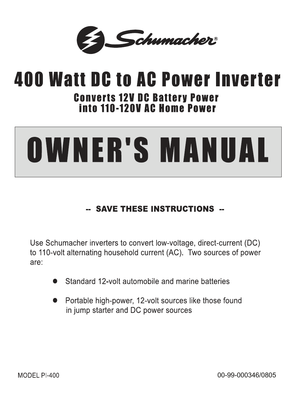 Schumacher PI-400 User Manual | 13 pages