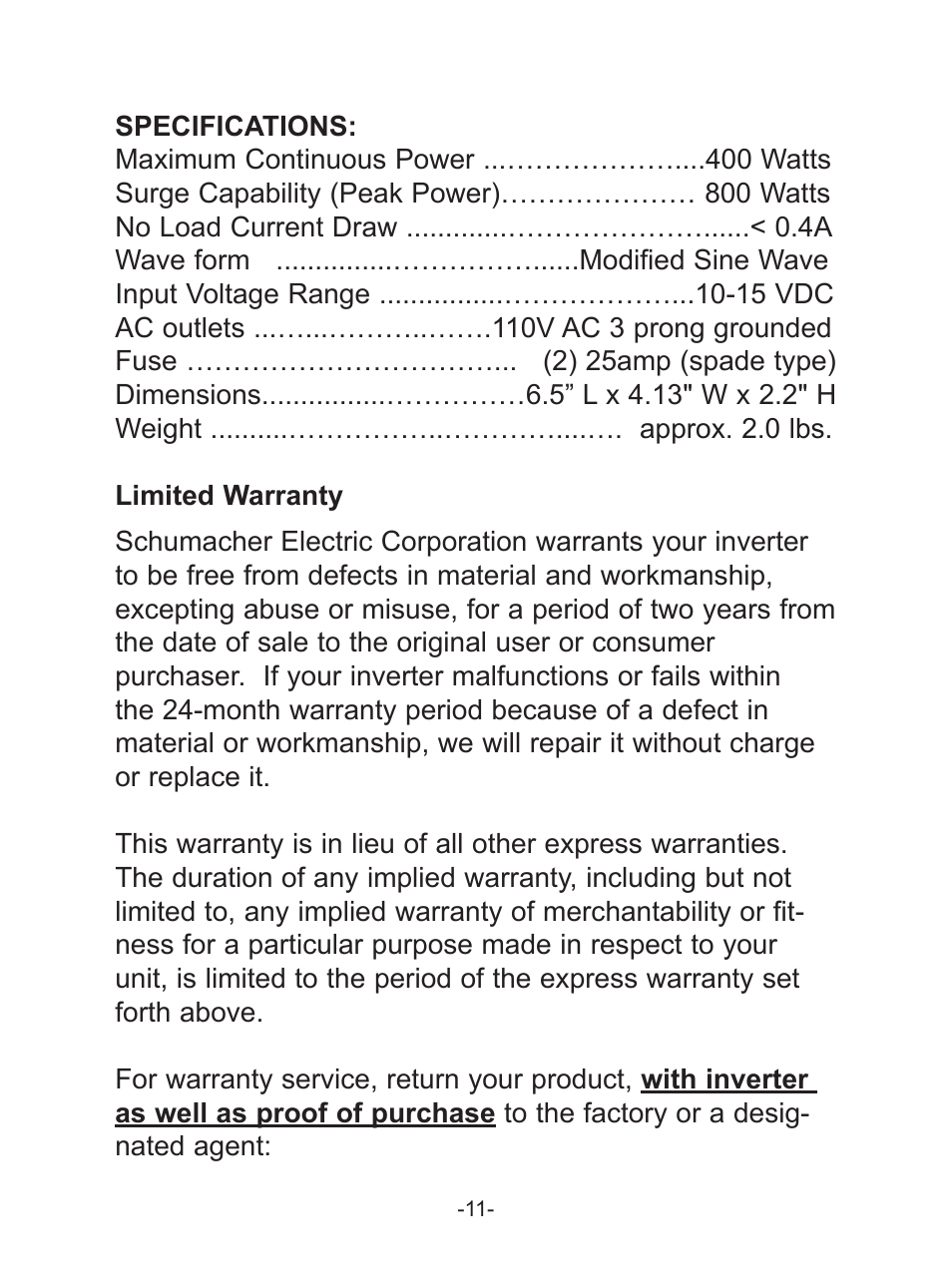 Schumacher PI-400 User Manual | Page 12 / 13