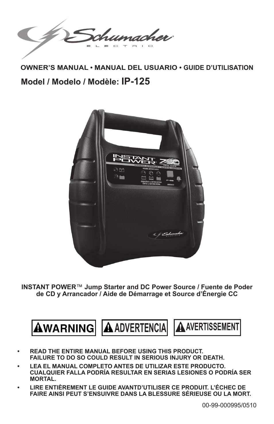 Schumacher INSTANT POWER Jump Starter and DC Power Source IP-125 User Manual | 40 pages