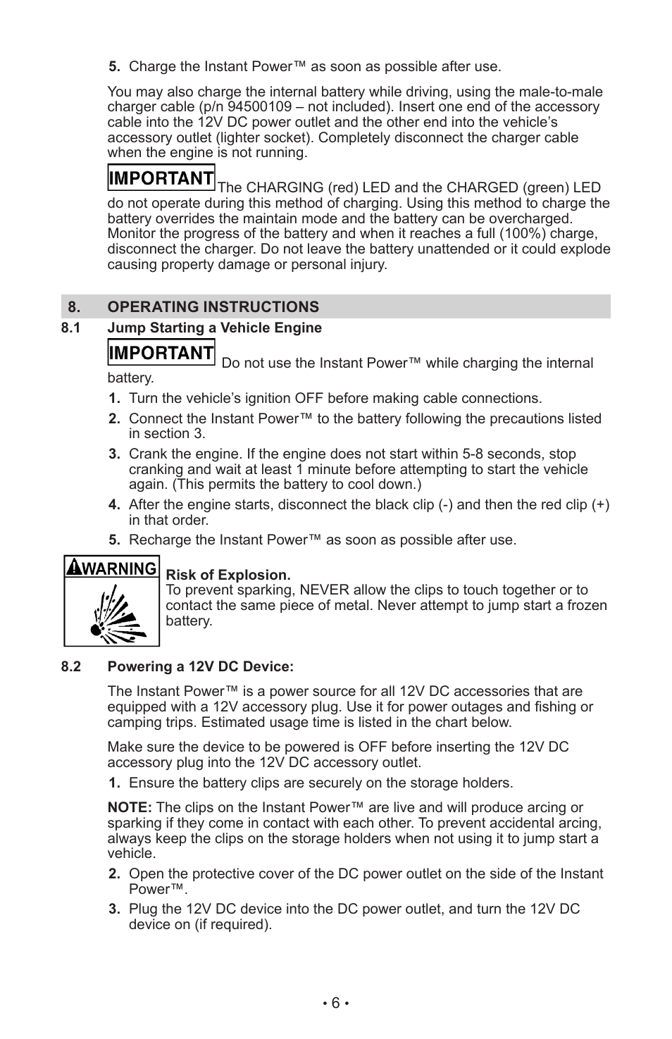 Schumacher INSTANT POWER Jump Starter and DC Power Source IP-125 User Manual | Page 10 / 40