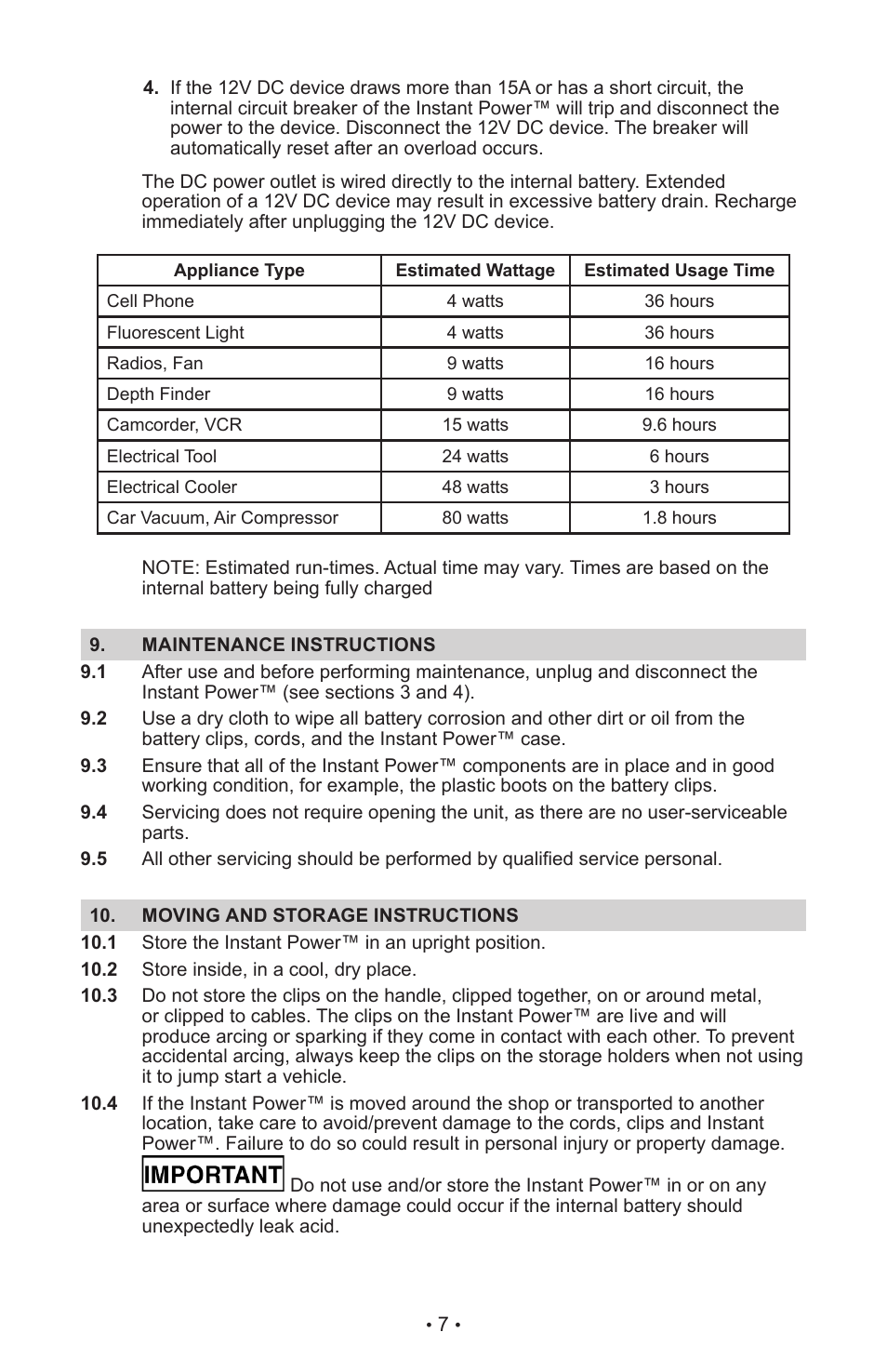 Schumacher INSTANT POWER Jump Starter and DC Power Source IP-125 User Manual | Page 11 / 40
