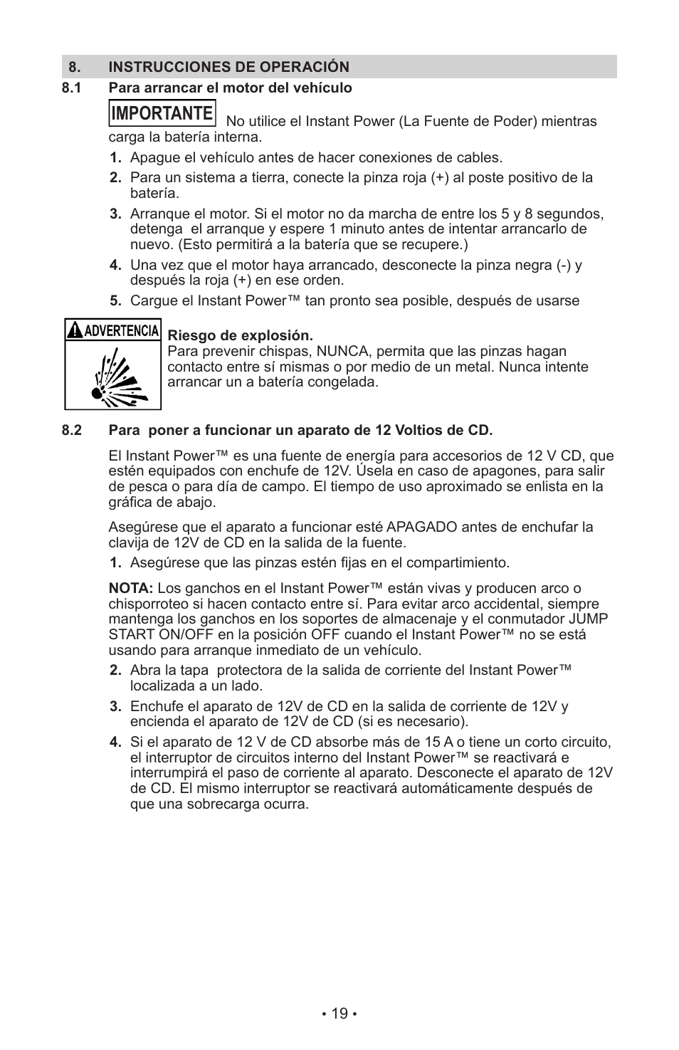 Importante | Schumacher INSTANT POWER Jump Starter and DC Power Source IP-125 User Manual | Page 23 / 40