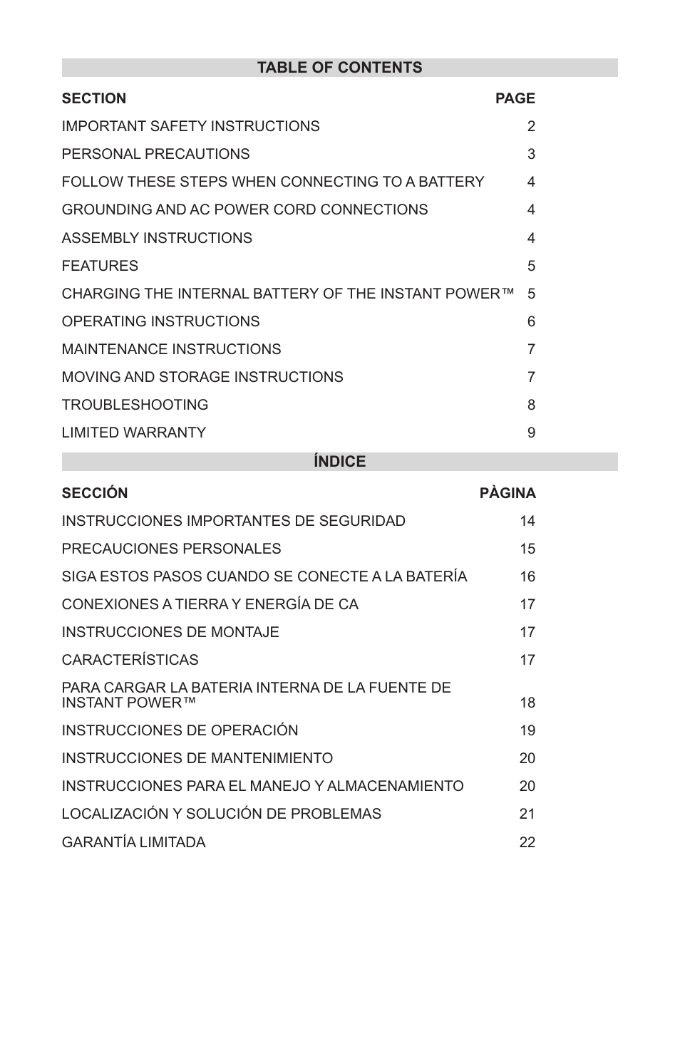 Schumacher INSTANT POWER Jump Starter and DC Power Source IP-125 User Manual | Page 3 / 40