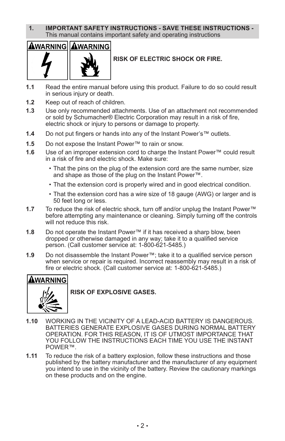 Schumacher INSTANT POWER Jump Starter and DC Power Source IP-125 User Manual | Page 6 / 40