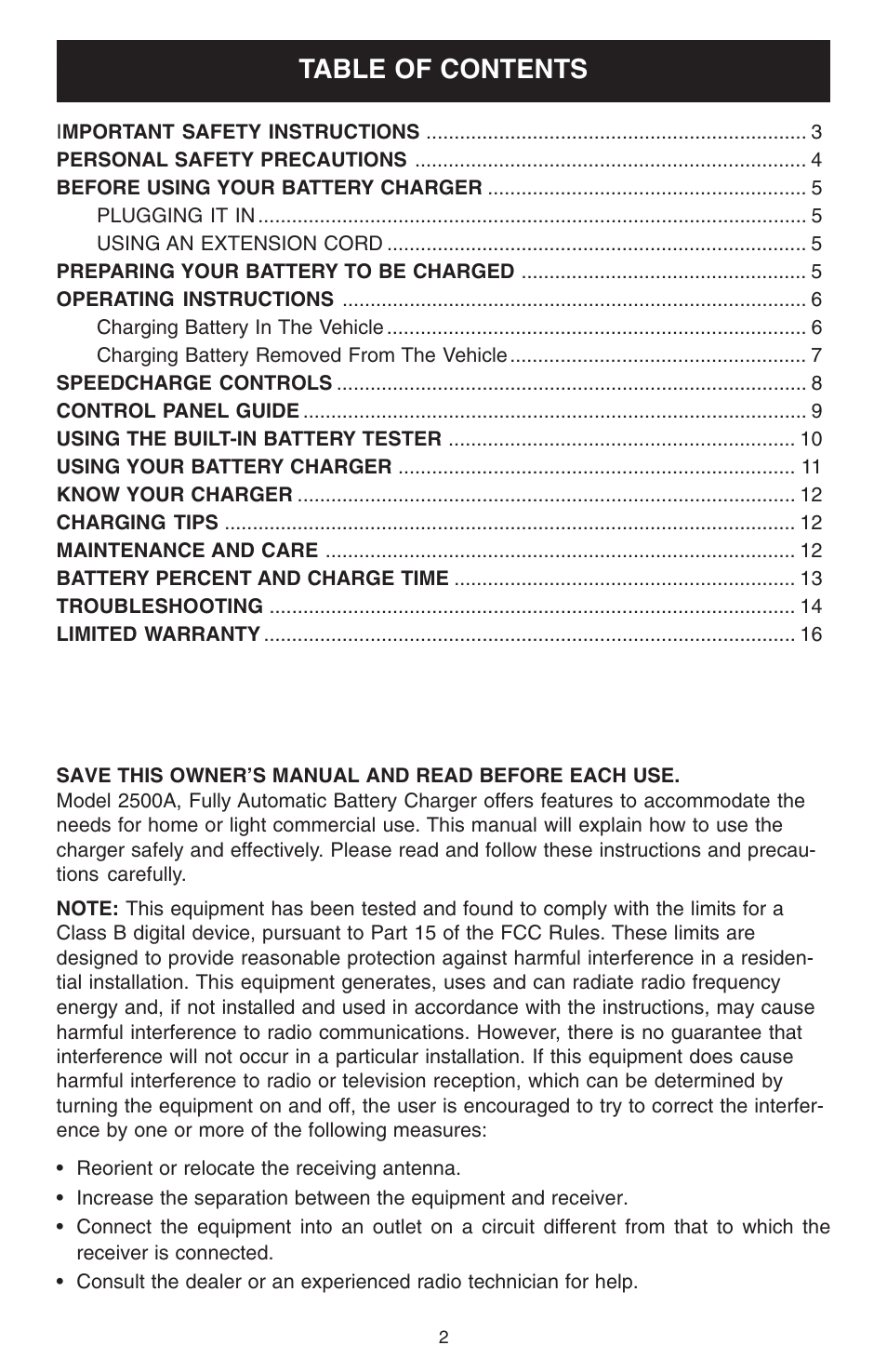 Schumacher 2500A User Manual | Page 2 / 16