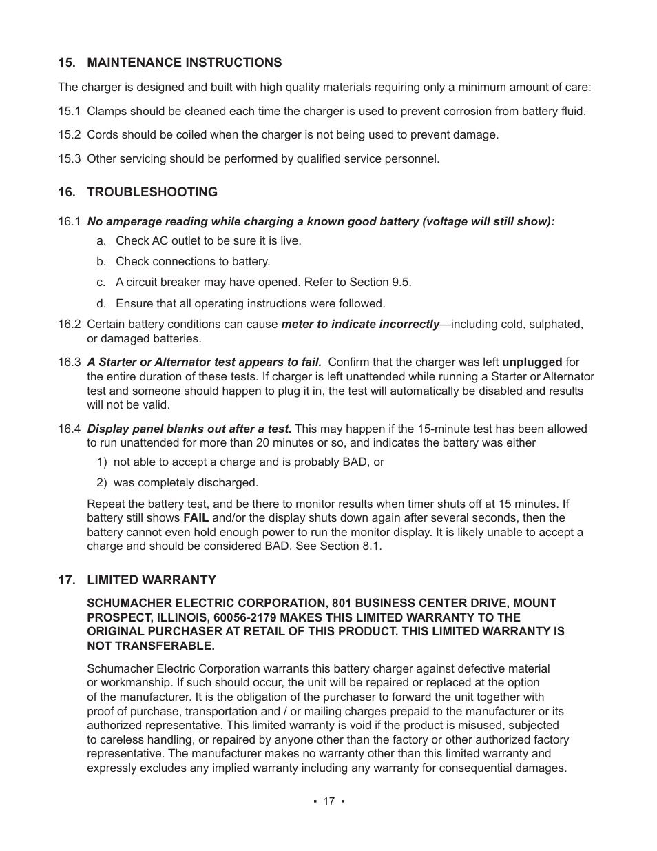 Schumacher 85-8100 User Manual | Page 17 / 56