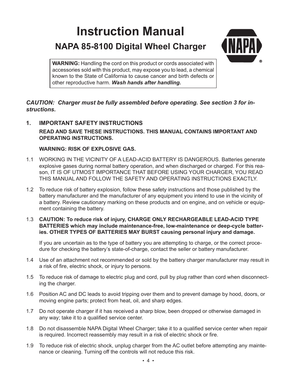 Instruction manual | Schumacher 85-8100 User Manual | Page 4 / 56