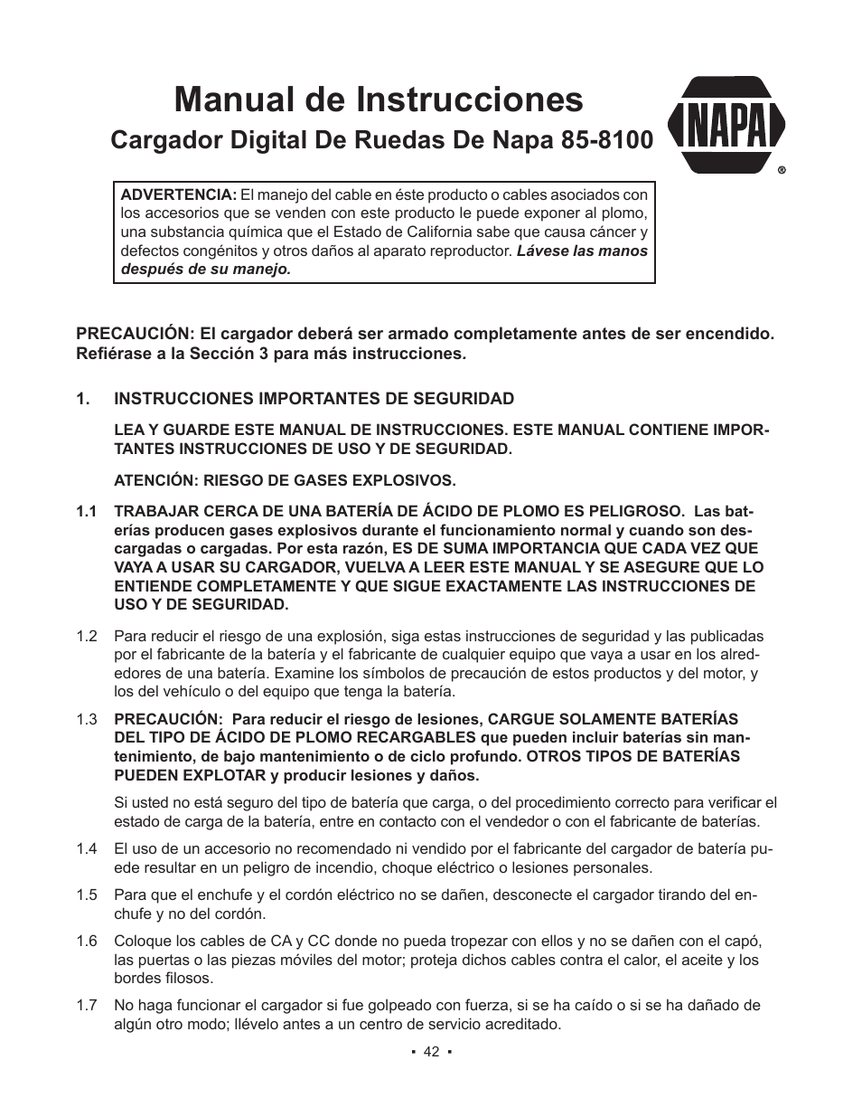 Manual de instrucciones | Schumacher 85-8100 User Manual | Page 42 / 56