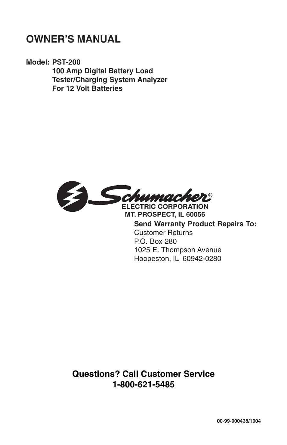 Schumacher PST-200 User Manual | 4 pages