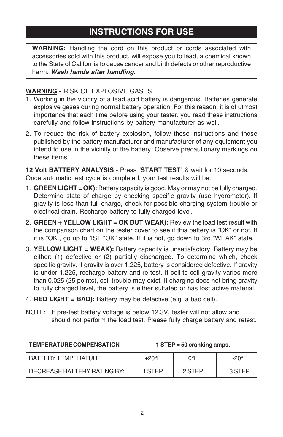 Instructions for use | Schumacher PST-200 User Manual | Page 2 / 4