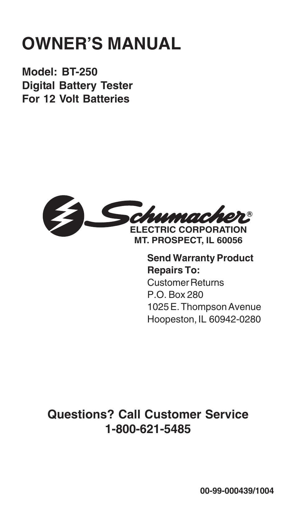 Schumacher BT-250 User Manual | 8 pages
