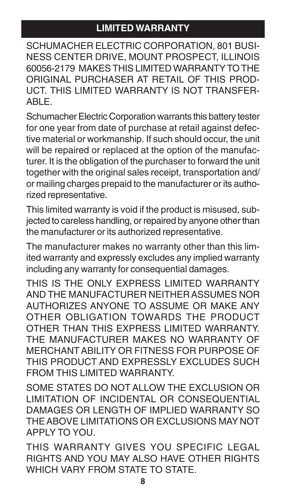 Schumacher BT-250 User Manual | Page 8 / 8