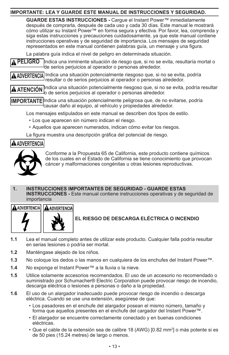 Advertencia, Peligro, Atención importante | Schumacher IP-1875C User Manual | Page 17 / 40