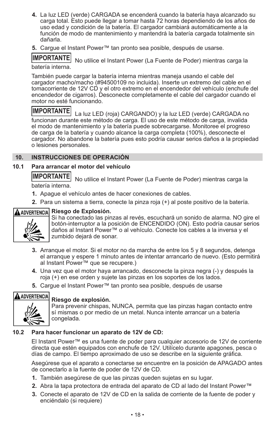 Importante | Schumacher IP-1875C User Manual | Page 22 / 40