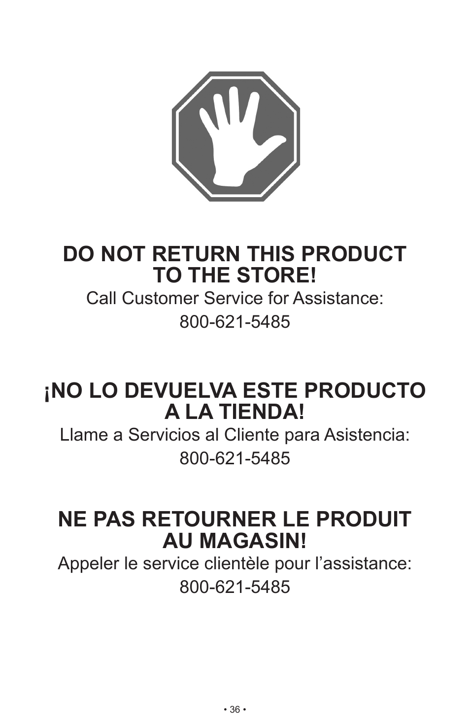 Do not return this product to the store, Ne pas retourner le produit au magasin, No lo devuelva este producto a la tienda | Schumacher IP-1875C User Manual | Page 40 / 40