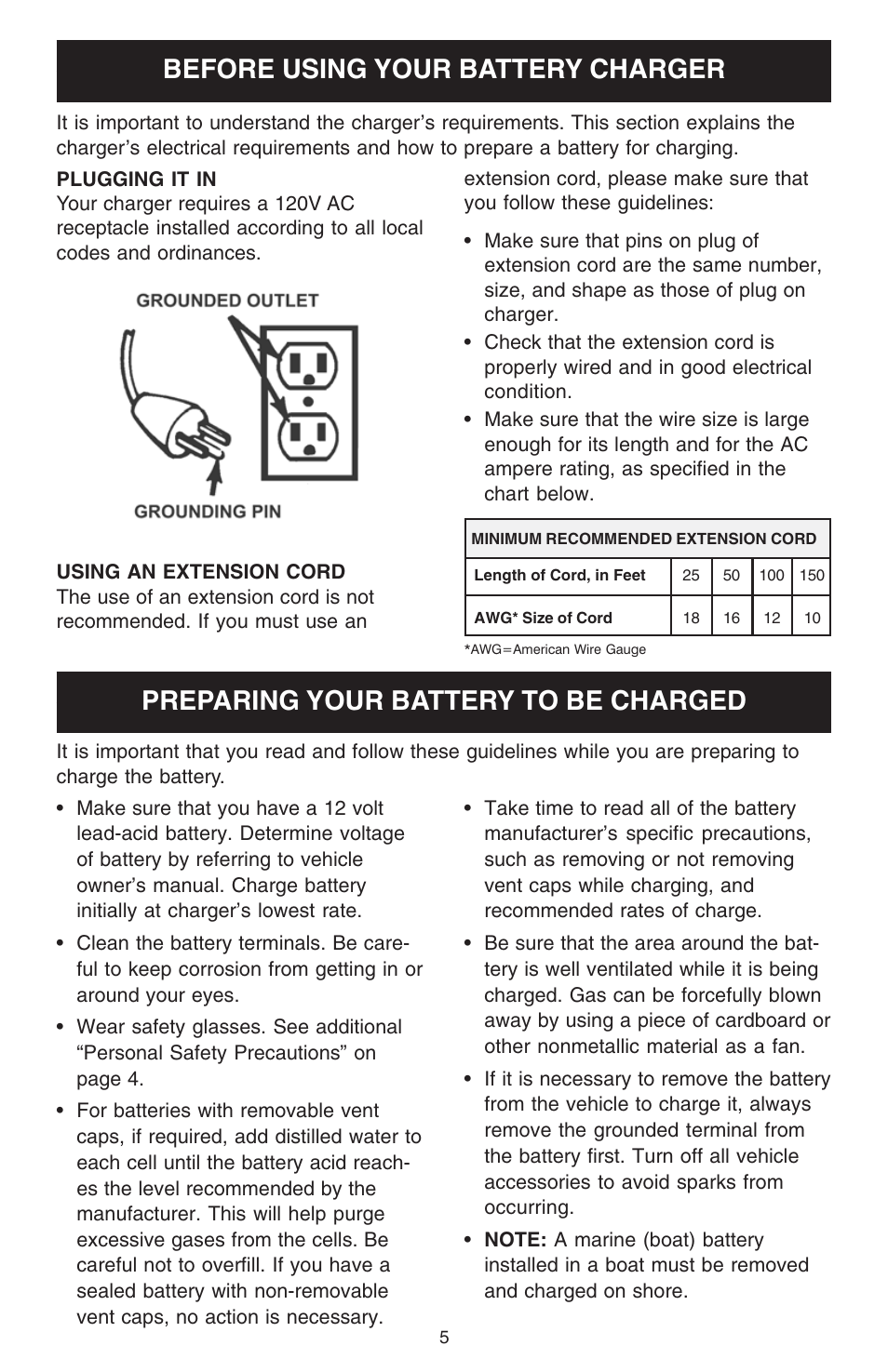 Before using your battery charger, Preparing your battery to be charged | Schumacher SC-6000A User Manual | Page 5 / 16