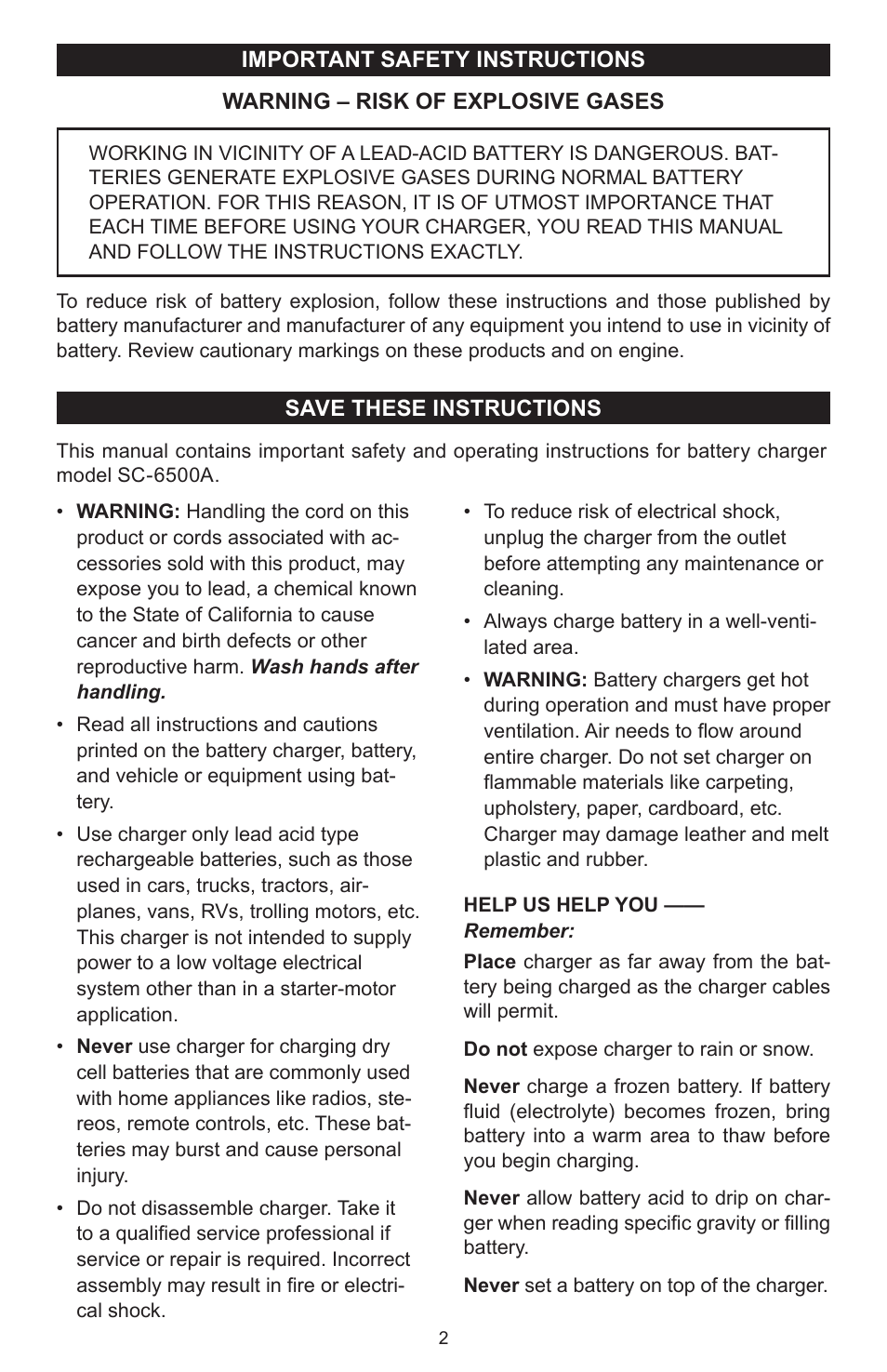 Schumacher SC-6500A User Manual | Page 3 / 32