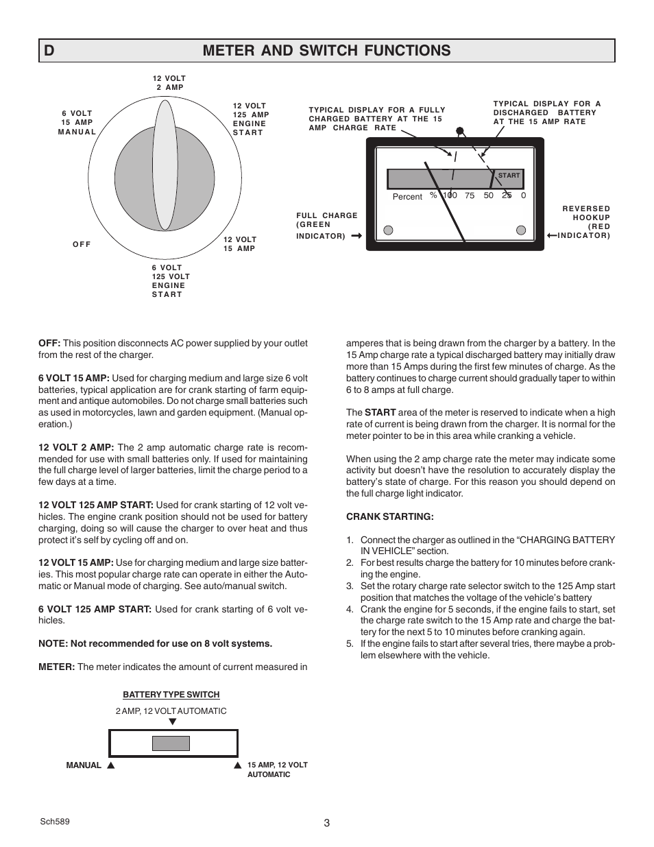 Meter and switch functions d | Schumacher SE-125A  ES User Manual | Page 3 / 8