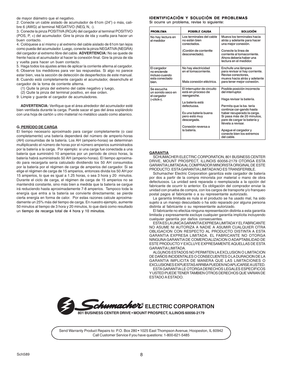 Electric corporation | Schumacher SE-125A  ES User Manual | Page 8 / 8