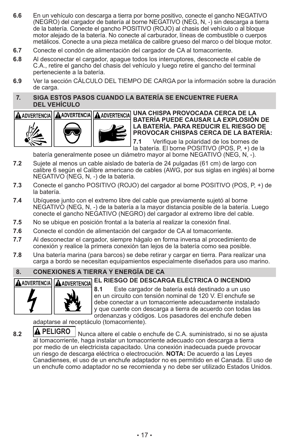 Peligro | Schumacher XC10 User Manual | Page 18 / 26