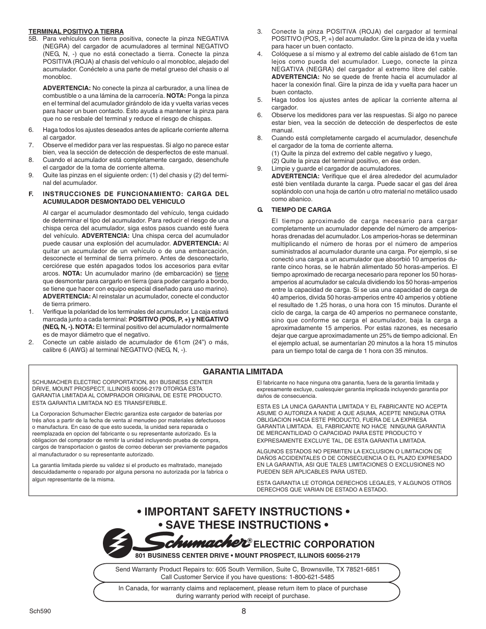 Electric corporation | Schumacher SE-6242A User Manual | Page 8 / 8