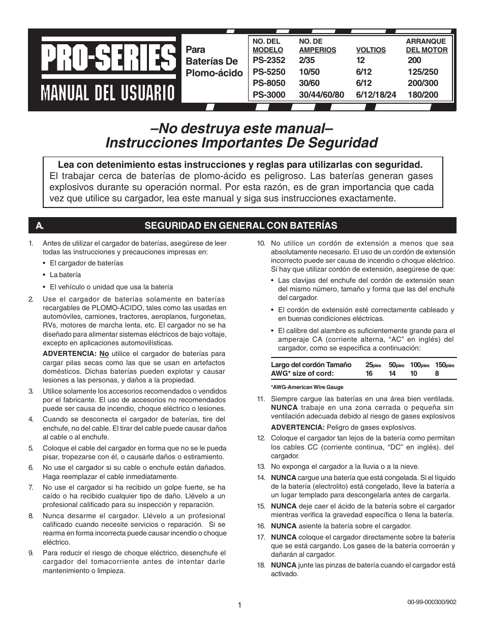 Manual del usuario, Para baterías de plomo-ácido | Schumacher PS-5250 User Manual | Page 13 / 24