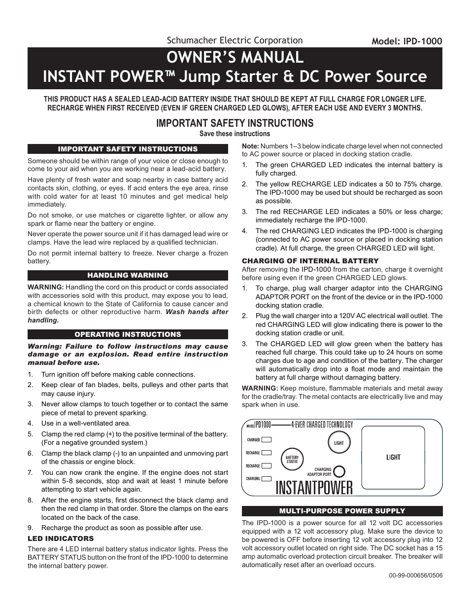 Schumacher Instant Power 00-99-000656 User Manual | 2 pages