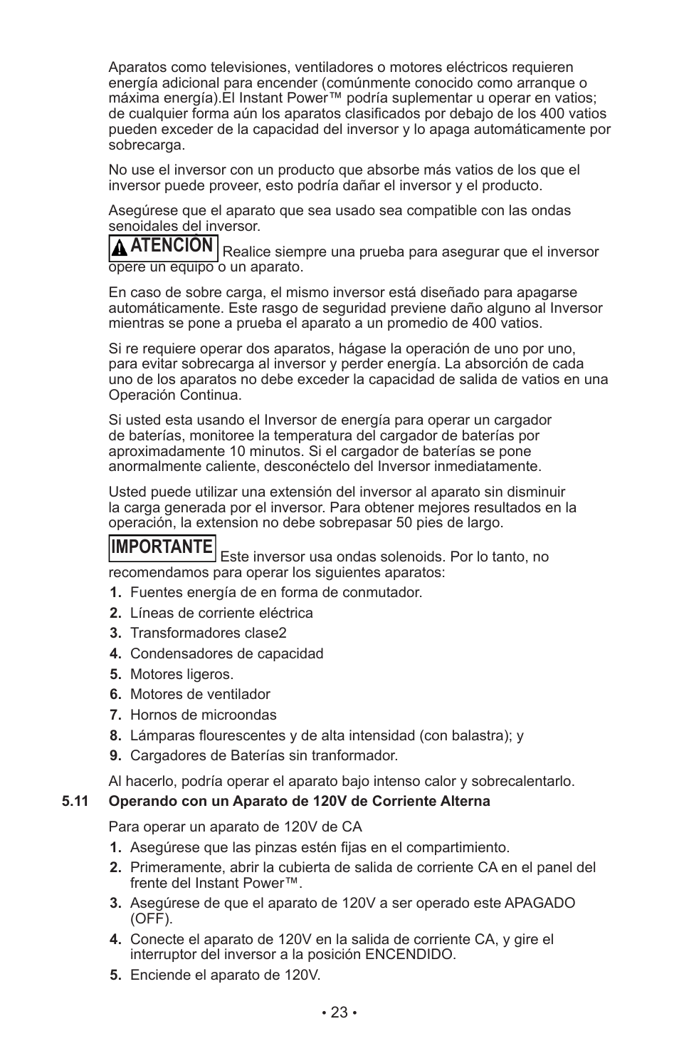 Atención, Importante | Schumacher XP2260 User Manual | Page 26 / 30