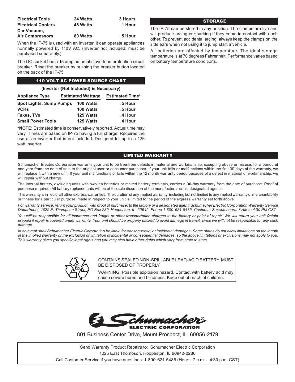 Schumacher IP-75 User Manual | Page 2 / 2