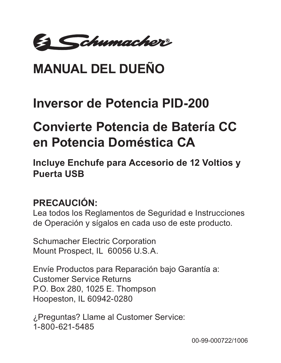99-000722-1006_spanish, Manual del dueño | Schumacher PID-200 User Manual | Page 13 / 24